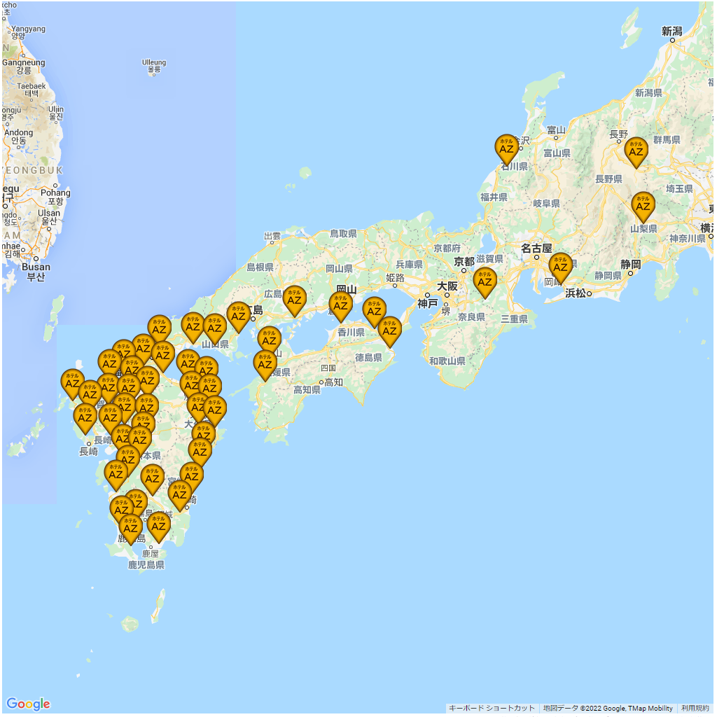 ホテルAZ,ホテルチェーンマップ,全国一覧,地図で探す